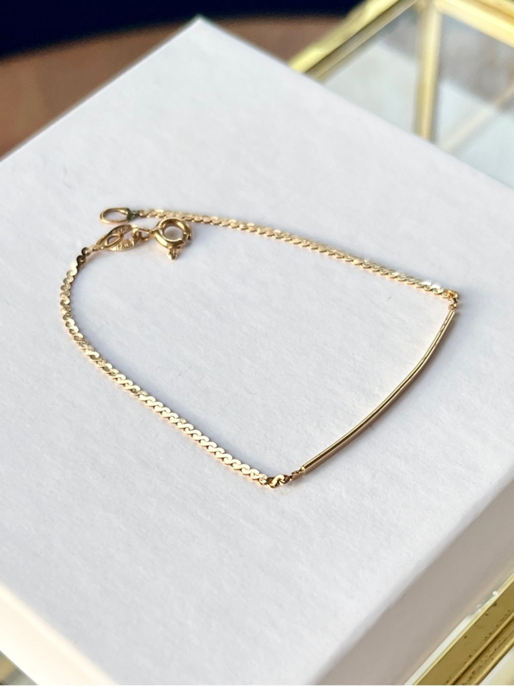 14k Italian Yellow Gold 1.5mm Herringbone Chain ID Bar Bracelet